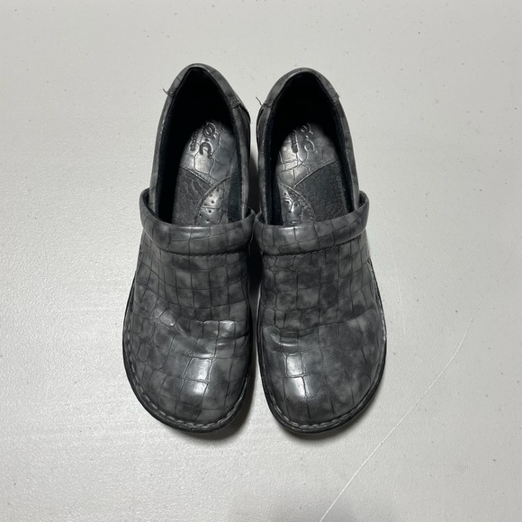 BOC Shoes - BOC Born Peggy Gray Croc Skin Embossed Slip On Wedge Clog Women Size 7.5